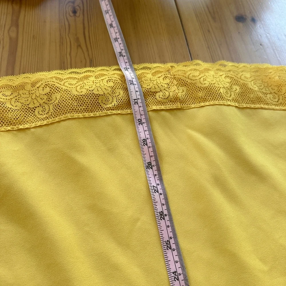 Vintage round yellow tablecloth with lace trim